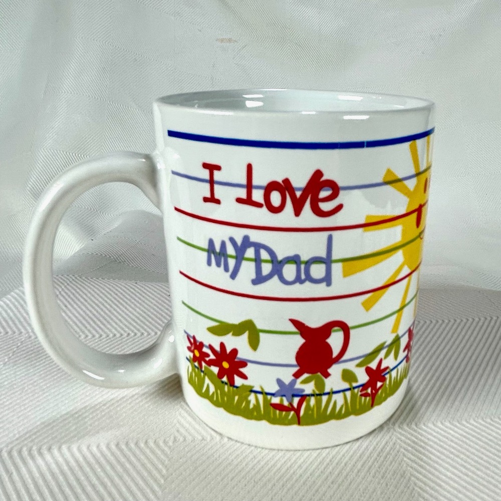 Vintage I Love My Dad Coffee Mug Ceramic Father's Day Gift Child Drawing Design